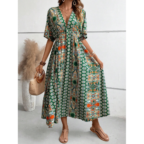 SHEIN VCAY Allover Print Batwing Sleeve Dress