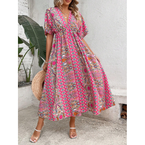 SHEIN VCAY Allover Print Batwing Sleeve Dress