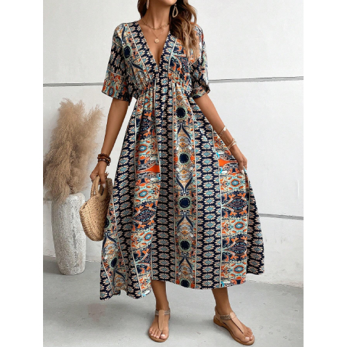 SHEIN VCAY Allover Print Batwing Sleeve Dress
