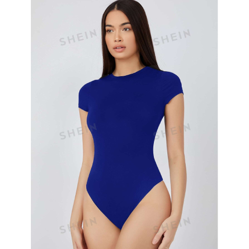 SHEIN BASICS Solid Slim Tee Bodysuit Cap Sleeve