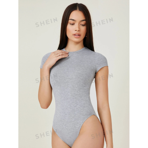 SHEIN BASICS Solid Slim Tee Bodysuit Cap Sleeve