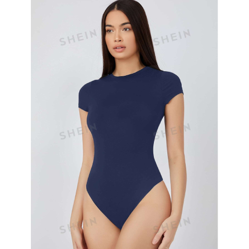 SHEIN BASICS Solid Slim Tee Bodysuit Cap Sleeve