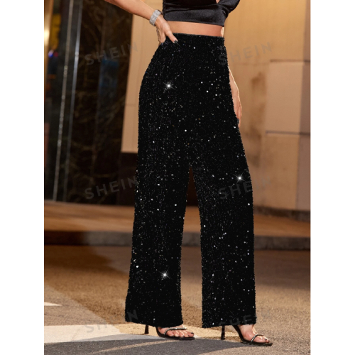 SHEIN BAE High Waist Sequin Wide Leg Trousers