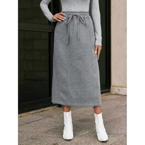 SHEIN Privé Drawstring Waist Solid Color Skirt