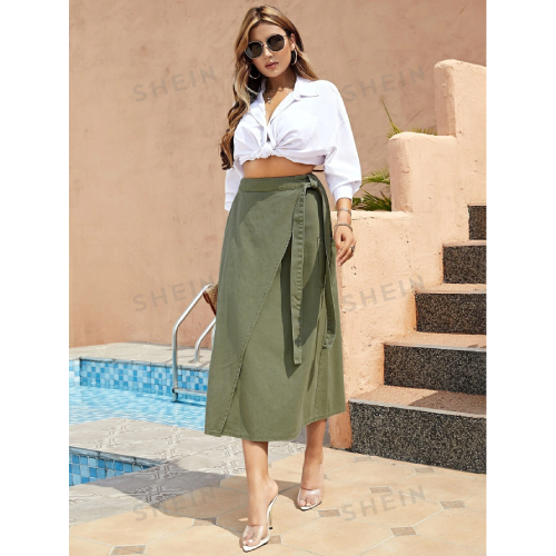 SHEIN Tie Side Wrap Denim Skirt
