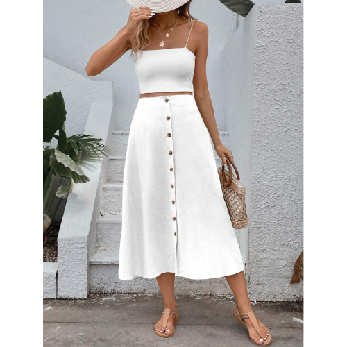 SHEIN VCAY Women's Single-Breasted Skirt Midi Length