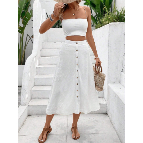 SHEIN VCAY Women's Single-Breasted Skirt Midi Length