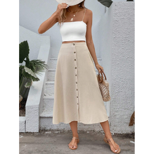 SHEIN VCAY Women's Single-Breasted Skirt Midi Length