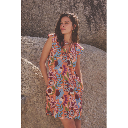 NEXT Linen Blend Tie Neck Mini Summer Dress