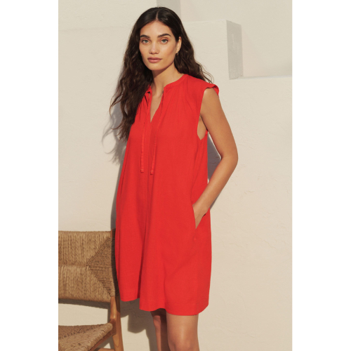 NEXT Petite Linen Blend Tie Neck Mini Summer Dress