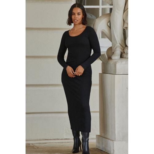 NEXT Scoop Neck Long Sleeve Ribbed Maxi Dress