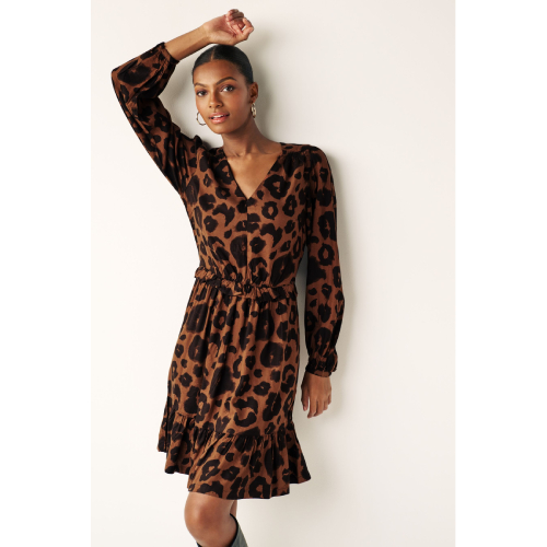 NEXT Brown Long Sleeve Mini V-Neck Dress