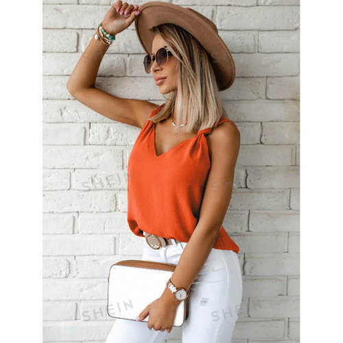SHEIN Solid Knot Shoulder Tank Top