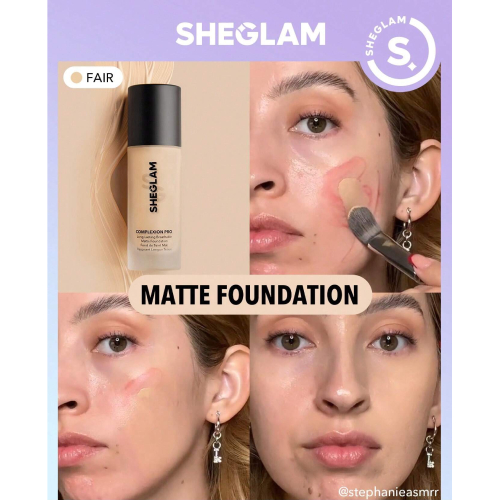 SHEGLAM Complexion Pro Long Lasting Breathable Matte Foundation-Porcelain Matte Sweat-proof Liquid Foundation Oil Control Full Coverage Pore-less Concealer Waterproof Flawless Non-Fading Weightless