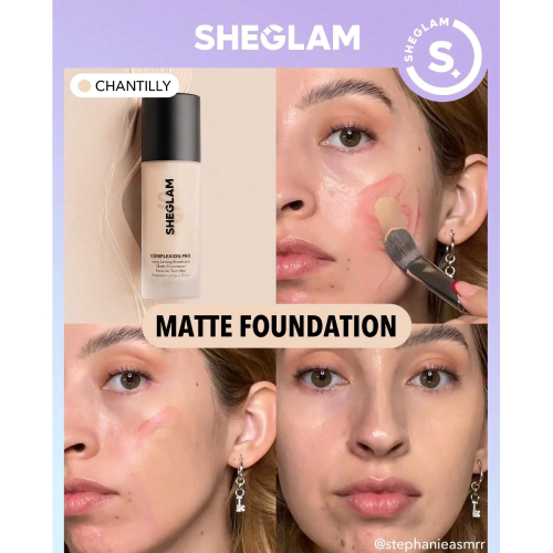 SHEGLAM Complexion Pro Long Lasting Breathable Matte Foundation-Porcelain Matte Sweat-proof Liquid Foundation Oil Control Full Coverage Pore-less Concealer Waterproof Flawless Non-Fading Weightless