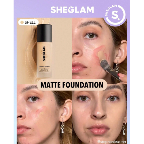 SHEGLAM Complexion Pro Long Lasting Breathable Matte Foundation-Porcelain Matte Sweat-proof Liquid Foundation Oil Control Full Coverage Pore-less Concealer Waterproof Flawless Non-Fading Weightless
