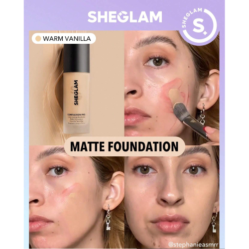 SHEGLAM Complexion Pro Long Lasting Breathable Matte Foundation-Porcelain Matte Sweat-proof Liquid Foundation Oil Control Full Coverage Pore-less Concealer Waterproof Flawless Non-Fading Weightless