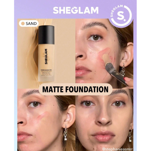 SHEGLAM Complexion Pro Long Lasting Breathable Matte Foundation-Porcelain Matte Sweat-proof Liquid Foundation Oil Control Full Coverage Pore-less Concealer Waterproof Flawless Non-Fading Weightless
