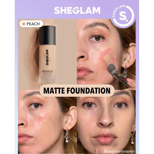 SHEGLAM Complexion Pro Long Lasting Breathable Matte Foundation-Porcelain Matte Sweat-proof Liquid Foundation Oil Control Full Coverage Pore-less Concealer Waterproof Flawless Non-Fading Weightless