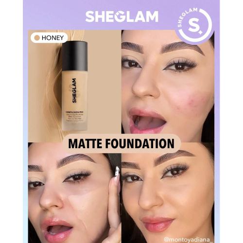 SHEGLAM Complexion Pro Long Lasting Breathable Matte Foundation-Porcelain Matte Sweat-proof Liquid Foundation Oil Control Full Coverage Pore-less Concealer Waterproof Flawless Non-Fading Weightless