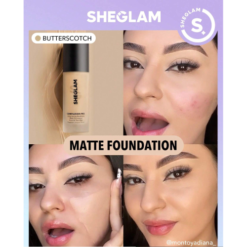 SHEGLAM Complexion Pro Long Lasting Breathable Matte Foundation-Porcelain Matte Sweat-proof Liquid Foundation Oil Control Full Coverage Pore-less Concealer Waterproof Flawless Non-Fading Weightless