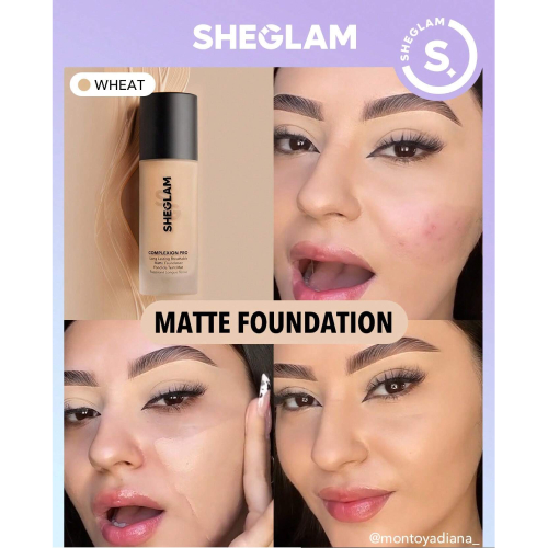 SHEGLAM Complexion Pro Long Lasting Breathable Matte Foundation-Porcelain Matte Sweat-proof Liquid Foundation Oil Control Full Coverage Pore-less Concealer Waterproof Flawless Non-Fading Weightless