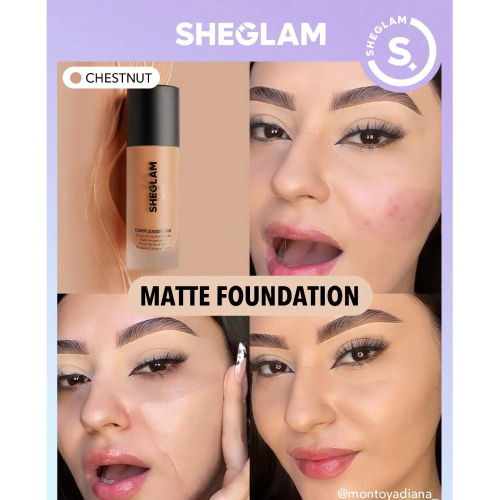 SHEGLAM Complexion Pro Long Lasting Breathable Matte Foundation-Porcelain Matte Sweat-proof Liquid Foundation Oil Control Full Coverage Pore-less Concealer Waterproof Flawless Non-Fading Weightless