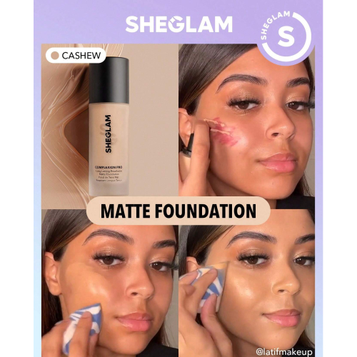 SHEGLAM Complexion Pro Long Lasting Breathable Matte Foundation-Porcelain Matte Sweat-proof Liquid Foundation Oil Control Full Coverage Pore-less Concealer Waterproof Flawless Non-Fading Weightless
