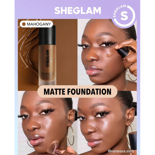 SHEGLAM Complexion Pro Long Lasting Breathable Matte Foundation-Porcelain Matte Sweat-proof Liquid Foundation Oil Control Full Coverage Pore-less Concealer Waterproof Flawless Non-Fading Weightless