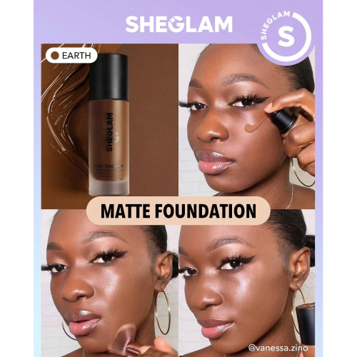 SHEGLAM Complexion Pro Long Lasting Breathable Matte Foundation-Porcelain Matte Sweat-proof Liquid Foundation Oil Control Full Coverage Pore-less Concealer Waterproof Flawless Non-Fading Weightless