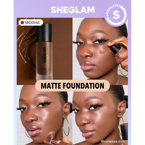 SHEGLAM Complexion Pro Long Lasting Breathable Matte Foundation-Porcelain Matte Sweat-proof Liquid Foundation Oil Control Full Coverage Pore-less Concealer Waterproof Flawless Non-Fading Weightless