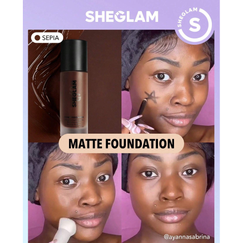SHEGLAM Complexion Pro Long Lasting Breathable Matte Foundation-Porcelain Matte Sweat-proof Liquid Foundation Oil Control Full Coverage Pore-less Concealer Waterproof Flawless Non-Fading Weightless