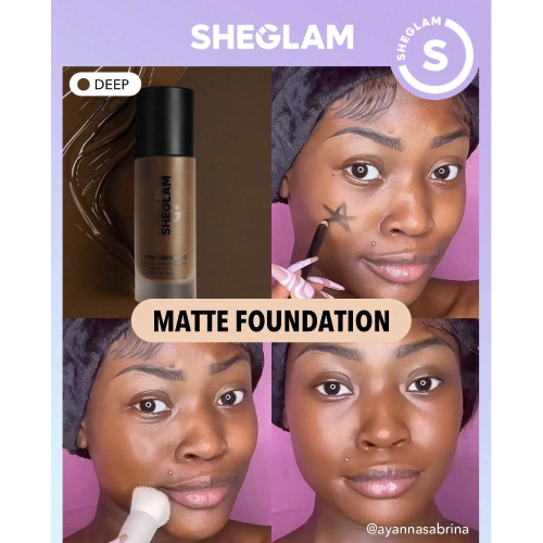 SHEGLAM Complexion Pro Long Lasting Breathable Matte Foundation-Porcelain Matte Sweat-proof Liquid Foundation Oil Control Full Coverage Pore-less Concealer Waterproof Flawless Non-Fading Weightless