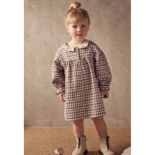 NEXT Beige Check Lace Collar Dress (3mths-8yrs)