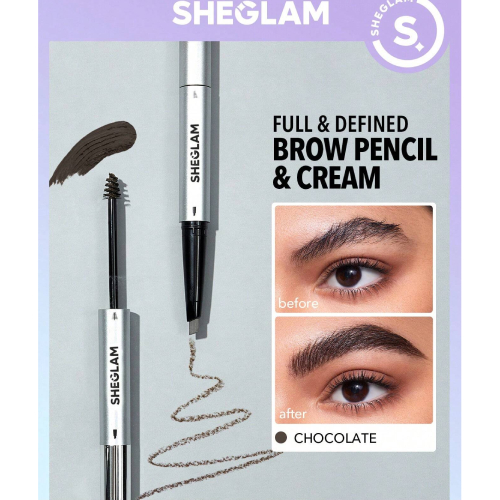 SHEGLAM Fill Me In 2-In-1 Eyebrow Pencil & Cream-Auburn, Sweat-proof Dual-Ended Eyebrow Pen, Smudge-Proof Non-Greasy Natural Eyebrow Cream Gel