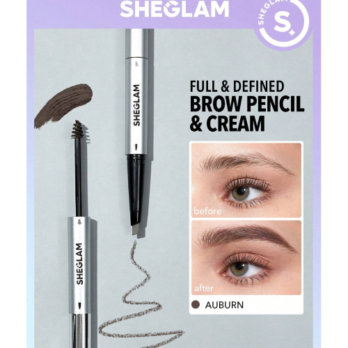 SHEGLAM Fill Me In 2-In-1 Eyebrow Pencil & Cream-Auburn, Sweat-proof Dual-Ended Eyebrow Pen, Smudge-Proof Non-Greasy Natural Eyebrow Cream Gel