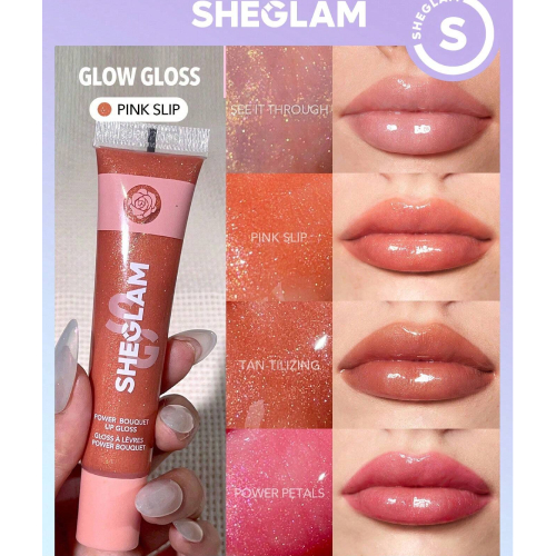 SHEGLAM Power Bouquet Lip Gloss-See It Through Shiny Tinted Moisturizing Lip Gloss Plumping Non-Sticky Lip Oil Repairing Camelia Extract Lip Care