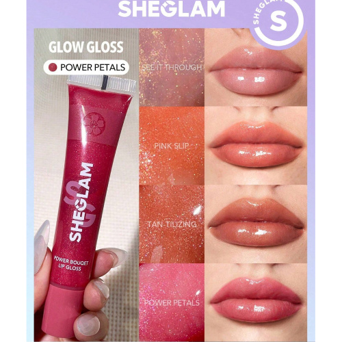 SHEGLAM Power Bouquet Lip Gloss-See It Through Shiny Tinted Moisturizing Lip Gloss Plumping Non-Sticky Lip Oil Repairing Camelia Extract Lip Care