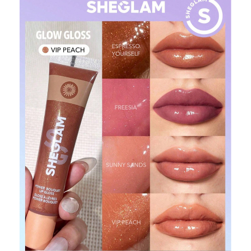 SHEGLAM Power Bouquet Lip Gloss-See It Through Shiny Tinted Moisturizing Lip Gloss Plumping Non-Sticky Lip Oil Repairing Camelia Extract Lip Care