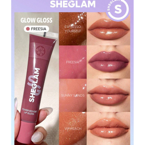 SHEGLAM Power Bouquet Lip Gloss-See It Through Shiny Tinted Moisturizing Lip Gloss Plumping Non-Sticky Lip Oil Repairing Camelia Extract Lip Care