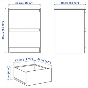 دراور 2 کشو  40x55 سانتی  ایکیا MALM