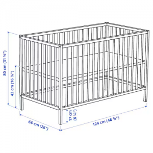 تخت خواب نوزاد 60x120 سانتی  ایکیا SNIGLAR حفاظ دار