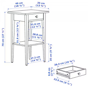 میز کنار تخت کشو دار ایکیا  46x35 سانتی HEMNES