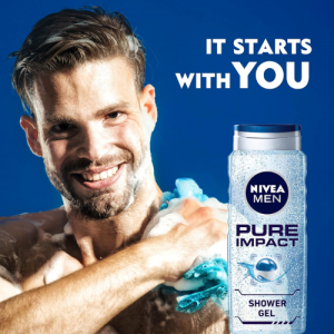 NIVEA MEN 3in1 Shower Gel, Pure Impact Fresh Scent, 2x500ml