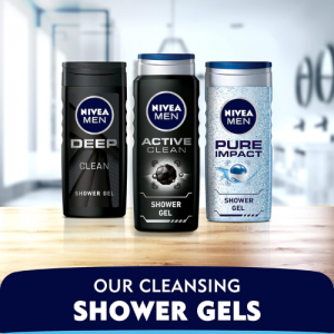 NIVEA MEN 3in1 Shower Gel, Pure Impact Fresh Scent, 2x500ml