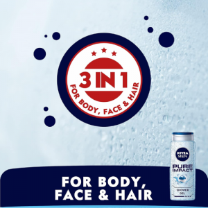 NIVEA MEN 3in1 Shower Gel, Pure Impact Fresh Scent, 2x500ml