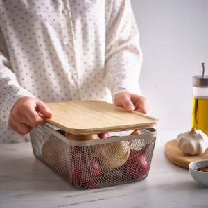 سبد نگهداری مواد غذایی ایکیا 365+ مستطیلی با درب (فلز و بامبو) - شیک و با دوام