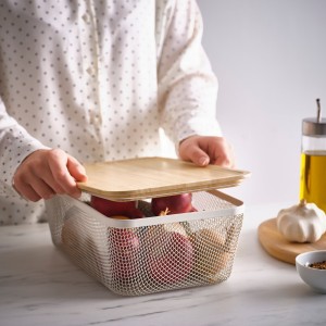 سبد نگهداری غذا ایکیا IKEA 365+ فلزی-بامبو مستطیلی 32x21x13 سانتی‌متر - حفظ تازگی و نظم آشپزخانه