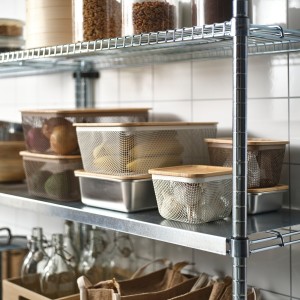 سبد نگهداری غذا ایکیا IKEA 365+ فلزی-بامبو مستطیلی 32x21x13 سانتی‌متر - حفظ تازگی و نظم آشپزخانه