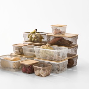 سبد نگهداری غذا ایکیا IKEA 365+ فلزی-بامبو مستطیلی 32x21x13 سانتی‌متر - حفظ تازگی و نظم آشپزخانه